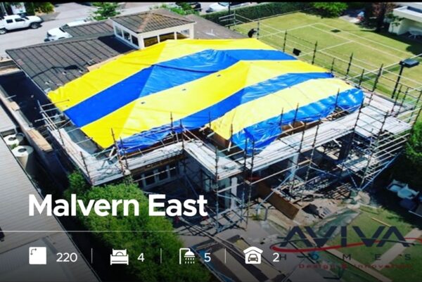 Malvern East luxury home renovated aerial shot with tennis court next to home